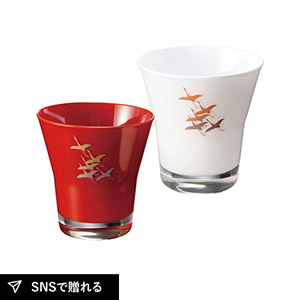 ぬりもんde Verre フリーグラス紅白ペア 蒔絵 千羽鶴
