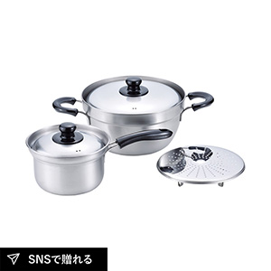 燕三 IH対応ふきこぼれにくい片手鍋16cm&両手鍋23cm（目皿付）