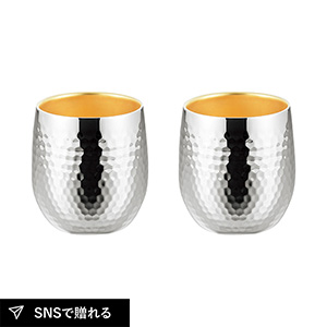 【送料無料】燕熟の技 ステンレス二重ロックカップ250ml2P（内面金メッキ）