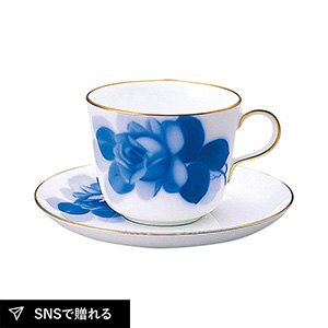 【送料無料】大倉陶園 ブルーローズ モーニング碗皿