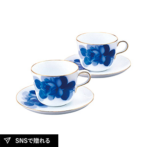 【送料無料】大倉陶園 ブルーローズ モーニング碗皿ペアセット