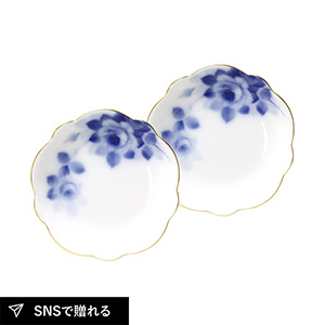 【送料無料】大倉陶園 ブルーローズ 梅型小皿ペアセット