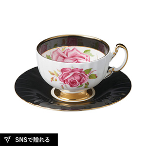 エインズレイ ローザセンティフォーリア ティーカップ&ソーサー（ブラック）