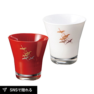 ぬりもんde Verre フリーグラス紅白ペア 蒔絵 千羽鶴