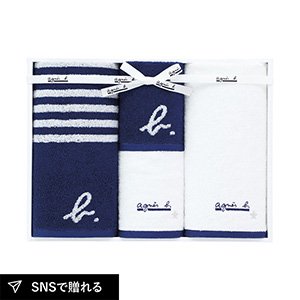アニエスベー abマリニエール フェイス2P・ゲストタオル2P（ダークブルー）