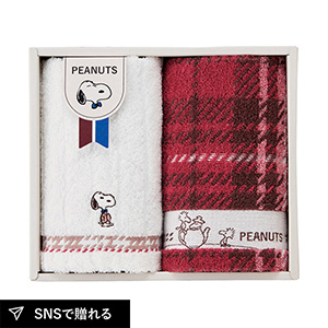ピーナッツ スヌーピー チェック ウォッシュタオル2P