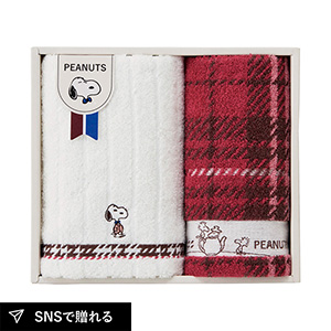 ピーナッツ スヌーピー チェック フェイス1P・ウォッシュタオル1P