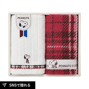 ピーナッツ スヌーピー チェック フェイスタオル2P