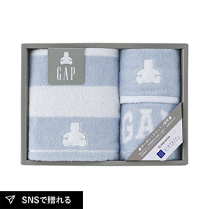 baby GAP ボーダーベア フェイスタオル1P・タオルハンカチ1P・スタイ1P（ブルー）