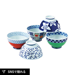有田焼 染錦絵変り 軽量飯碗揃
