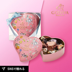GODIVA アリスのティーパーティ G キューブ アソートメント ミニハート缶（5粒入）