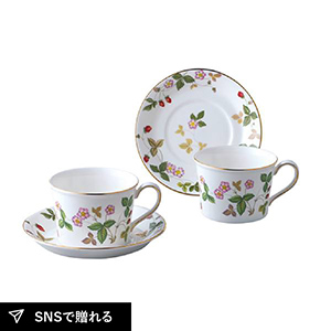 【送料無料】WEDGWOOD（ウェッジウッド） ワイルド ストロベリー ティーカップ&ソーサー（デルフィ） ペア