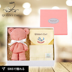 【QUEEN'S DAY】シャワータオル2枚+ハンドタオルセット（コスモスピンクベア）