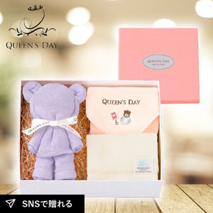 【QUEEN'S DAY】シャワータオル2枚+ハンドタオルセット（ラベンダーベア）