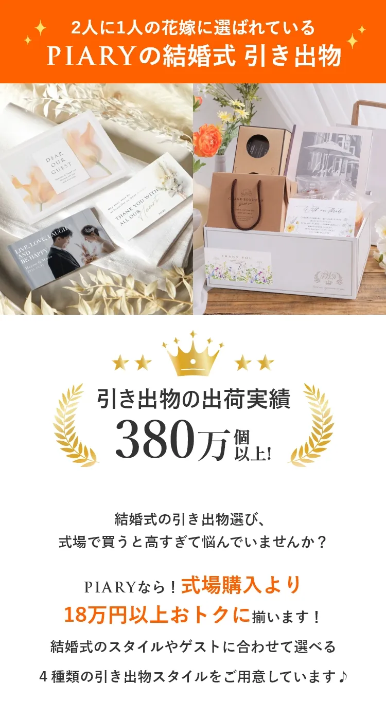 2人に1人の花嫁に選ばれているPIARYの結婚式 引き出物