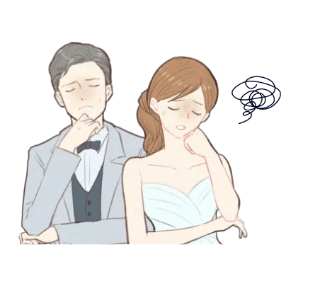 考えている新郎＆新婦 イラスト