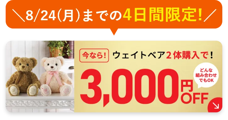 ウェイトベアを2体購入で3000円OFF