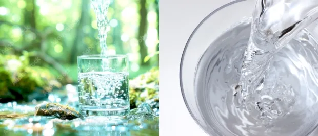 グラスに注がれる天然水のイメージ写真2点