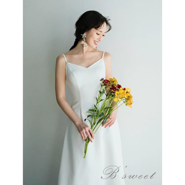 【前撮り】キャミソールドレス（ホワイト) キャミドレス M ホワイトドレス 前撮り 結婚式 フェザードレス