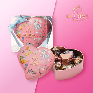 GODIVA アリスのティーパーティ G キューブ アソートメント ミニハート缶（5粒入）