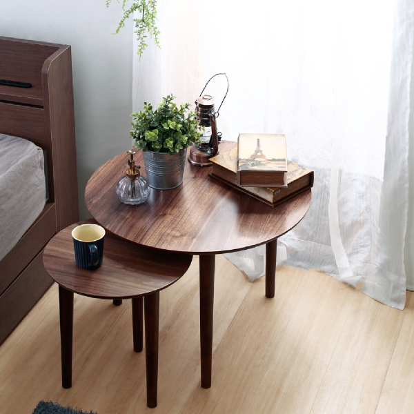 センターテーブル／ガラステーブル 80.5×80.5×35 ウォールナット色ローテーブル