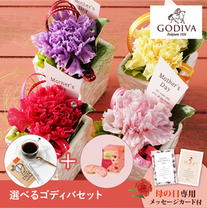 【送料無料】母の日フラワーギフト ポエム 選べるゴディバとコーヒーセット