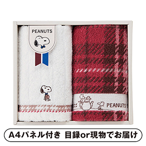 ピーナッツ スヌーピー チェック ウォッシュタオル2P【パネル・目録付】