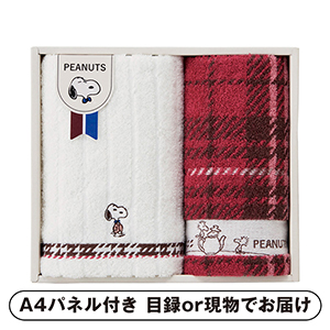ピーナッツ スヌーピー チェック フェイス1P・ウォッシュタオル1P【パネル・目録付】