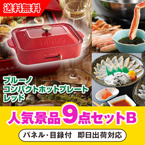 「ブルーノ コンパクトホットプレート レッド」が目玉の人気景品9点セットB