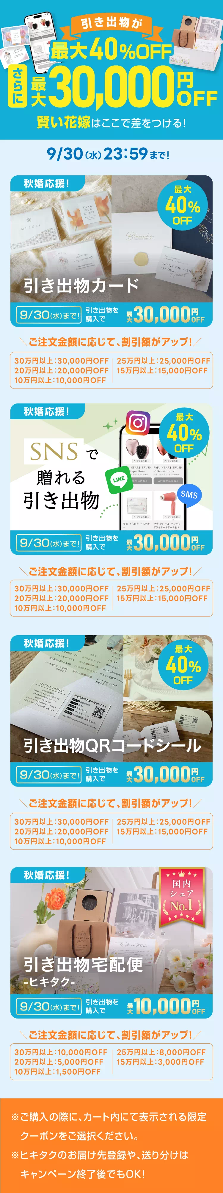 キャンペーン期間中、引き出物を30万円以上購入で最大10,000円OFF！