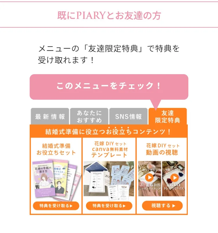 花嫁DIYセットの受け取り方 既にPIARYと友達の方