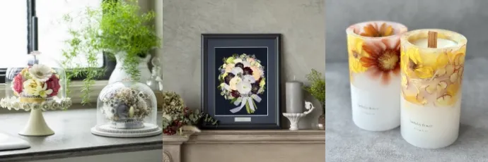 レカンフラワー、押し花ブーケ、ブーケキャンドル