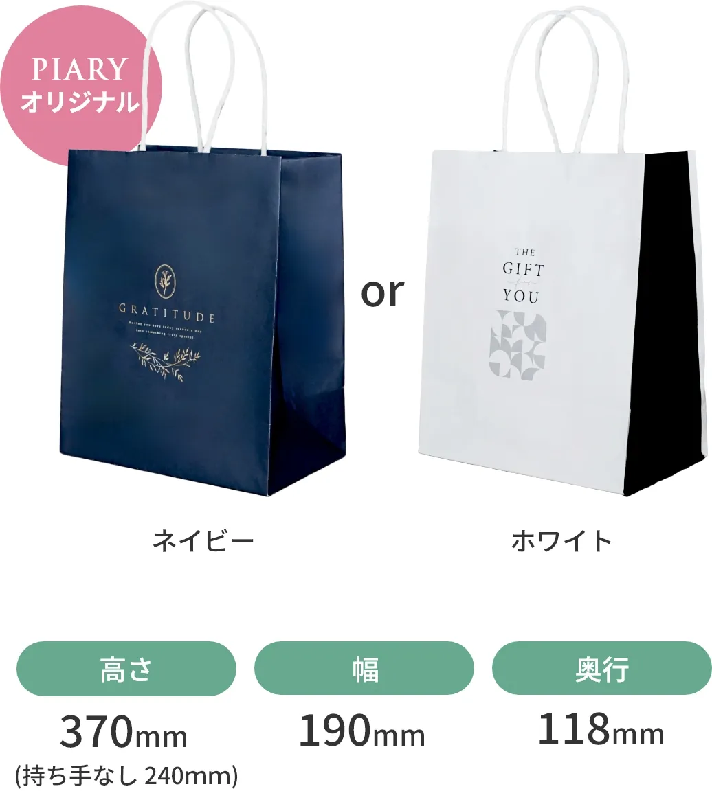 ミニバッグ ネイビーまたはホワイト 高さ170mm（持ち手60mm） 幅180mm 奥行60mm