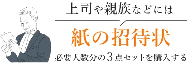 上司や親族などへ紙の招待状を送る ゲスト人数分の3点セットを購入する